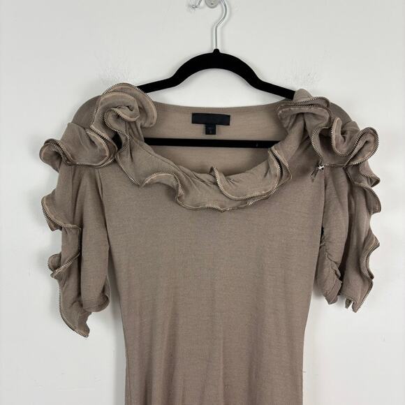 Vintage Burberry Ruffle Zip Sweater Merino Wool Silk S - Picture 3 of 12